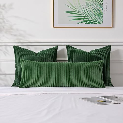 Miniatura 709 de UGASA - Juego de 2 fundas de almohada de terciopelo a rayas, funda decorativa para cojín con cremallera oculta para el hogar, sofá, dormitorio,