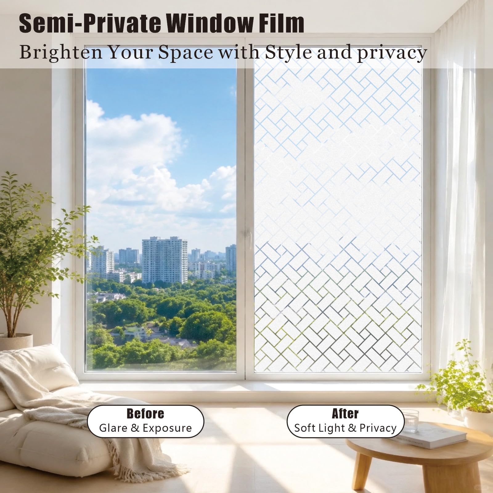Pellicola Smerigliata 30 x 1560 cm con Protezione Uv, Senza Colla Statica, Controllo Del Calore, Protezione Privacy, Pellicola Privacy Vetri Finestre per Casa Cucina, griglia obliqua