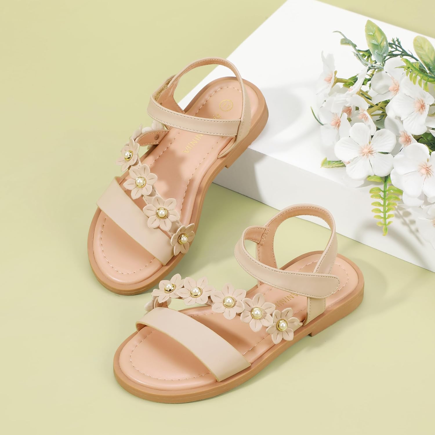 PANDANINJIA Gina Girls Sandals Open Toe Summer Flats Dress Sandals Shoes Toddler/Little Kid/Big Kid - Image 3