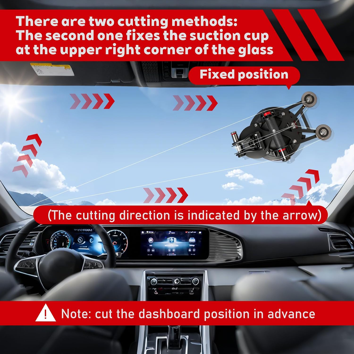 Auto Windshield Removal Tool Kit, 6 Inch Suction Cup, Dual Cutting System