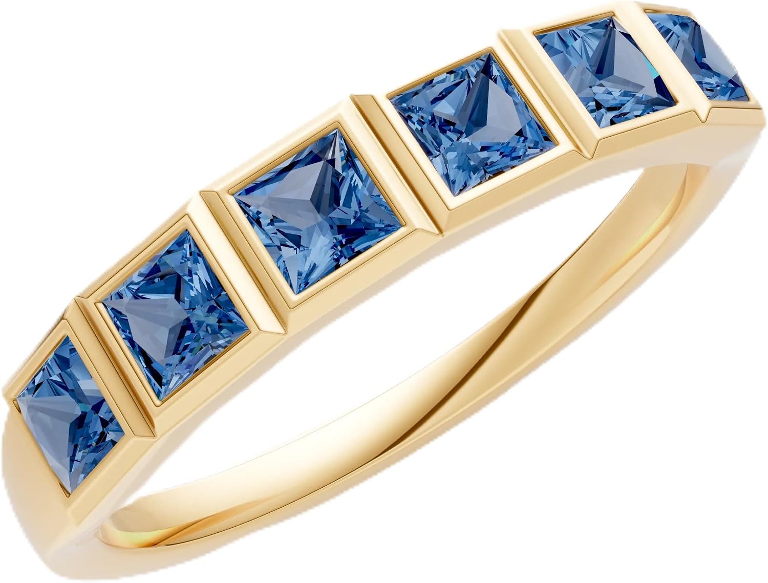 PEORA Princess Cut Cut London Blue Topaz Half-Eternity Band Available in Solid 10K, 14K or 18K Ring – White, Yellow or Rose Gold