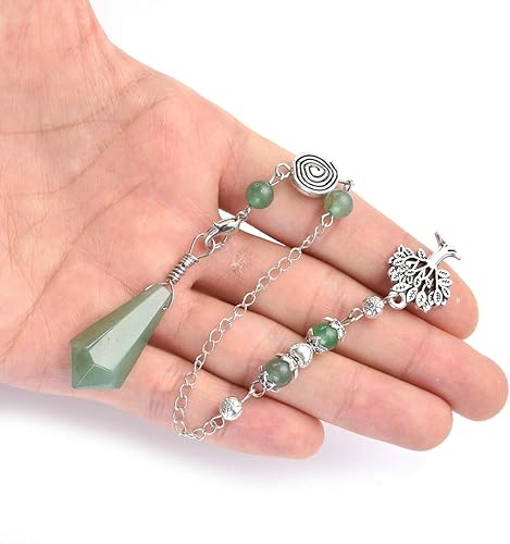 Miniatura 3 de PESOENTH Péndulo de péndulo de cristal natural de aventurina verde de aventurina curativa de adivinación hexagonal puntiaguda para árbol de vida,