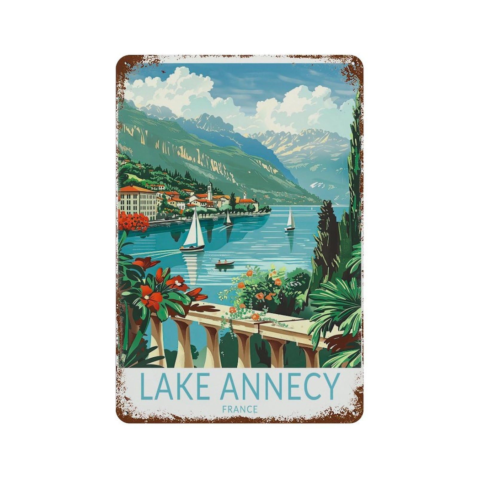 xiaoxiaoshen Lake Annecy France Coast Travel City Personalised Gifts, Wedding (2) Wall Decor Art Metal Tin Poster Modern Home Decor Art Home Bar Shop Decorations Vintage Sign 30x20cm