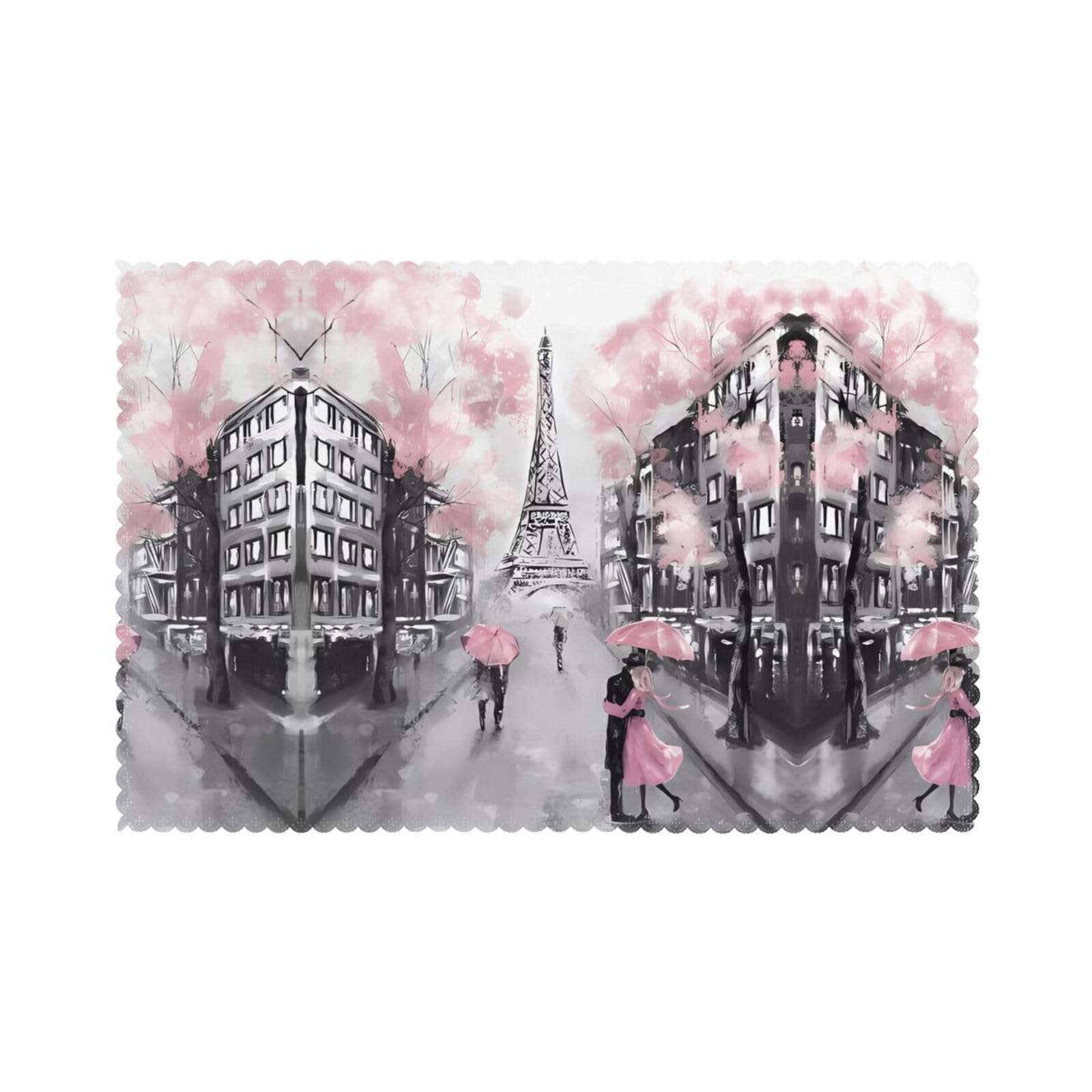 WHJSHOP Paris Street Eiffel Tower Pink Floral Prints Placemats Set of 6 12x18in - Heat Resistant Table Layers for Homes, Hotels & Stylish Dining