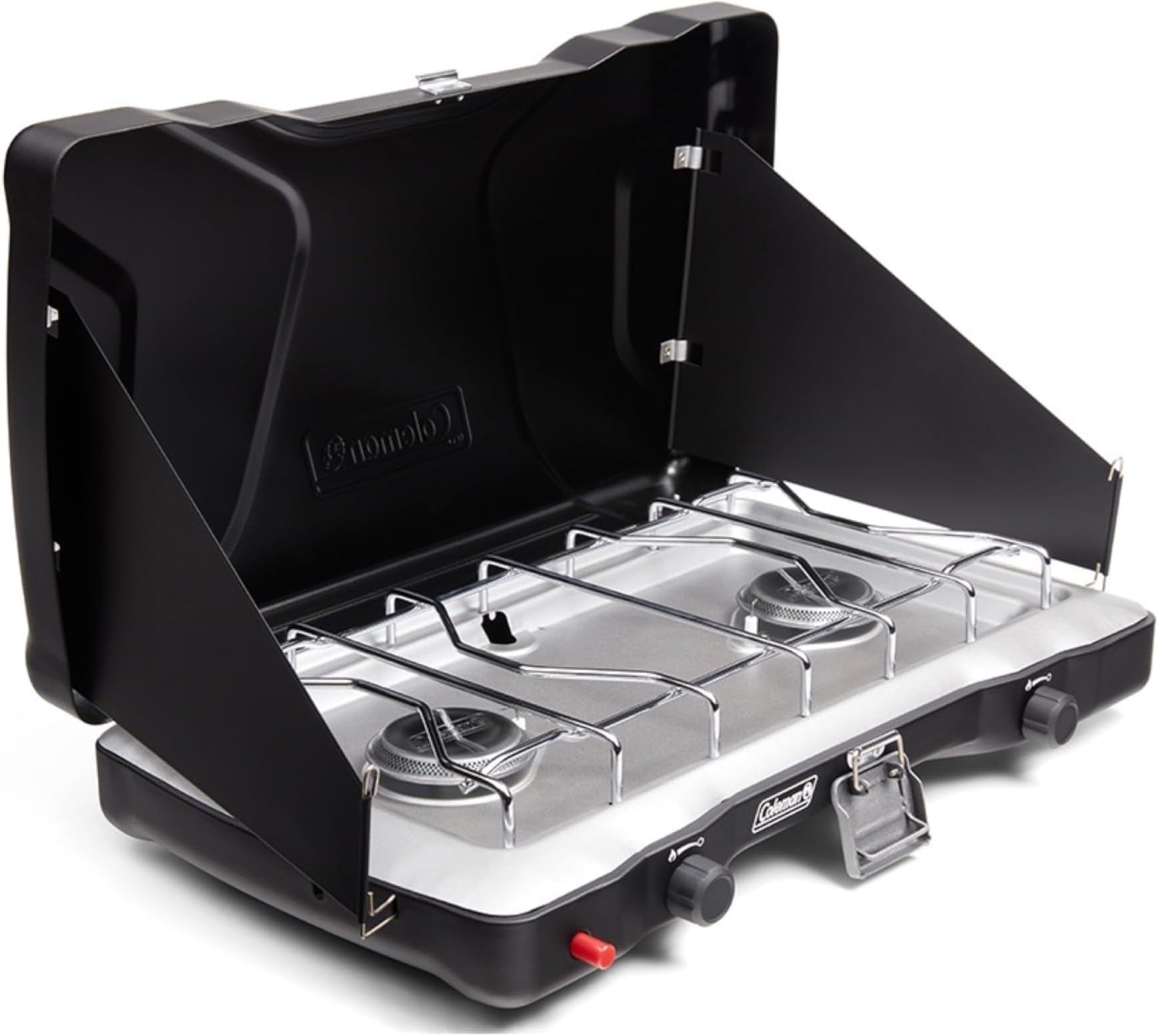 Triton+ 2-Burner Propane Camping Stove with InstaStart Ignition, Portable Camping Cooktop with 2 Adjustable Burners & Wind Guards, 22,000 BTUs of Power for Camping, Tailgating, Grilling