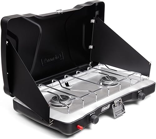 Coleman Triton+ estufa de camping de propano de 2 hornillas con encendido InstaStart, estufa portátil de camping con 2 quemadores ajustables y