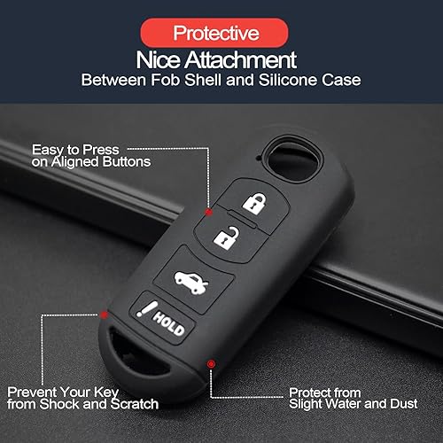 Miniatura 4 de 2 piezas compatibles con Mazda 3 6 3 Sport CX-5 CX-9 MX-5 Miata Scion iA Toyota Yaris Yaris iA 4 botones Smart Key Fob Cover Case Llavero Protector