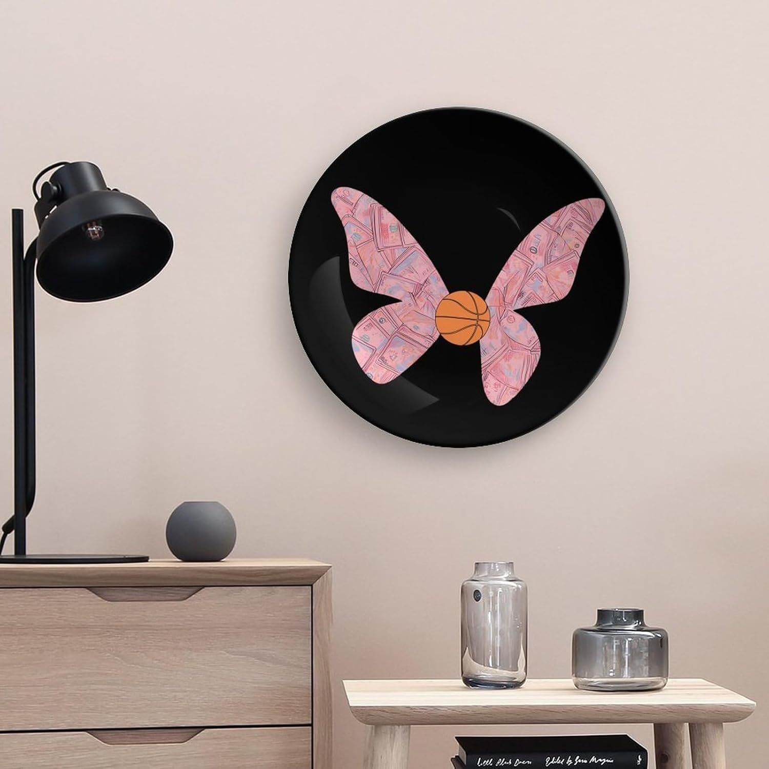 Butterflies Banknotes Basketball Decorative Plates for Display Ceramic Plate Tray with Stand Hanger Home Decor