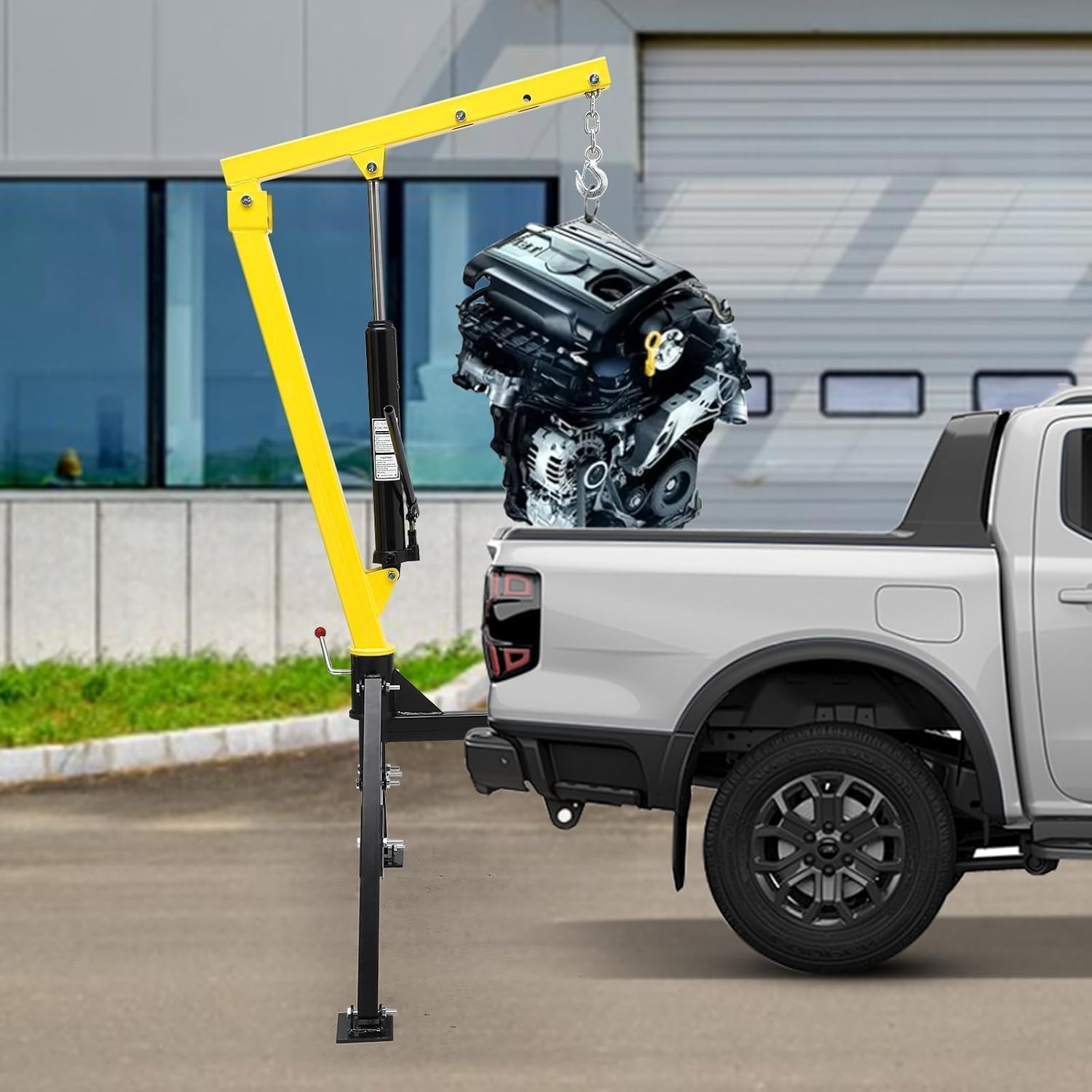 Hook Crane, Hydraulic Pickup Crane, 1000 Lbs Lifting Capacity, 360° Swivel, 3 Adjustable Boom Lifting Capacities of 500 Lbs/750 Lbs/1000 Lbs. for Lifting Loads In Warehouses and Industrial Facilities