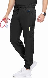 MediChic Men’s Scrub Jogger Pants – 6 Pocket Medical Scrubs, 4-Way Stretch, Nursing Workwear Uniforms Black