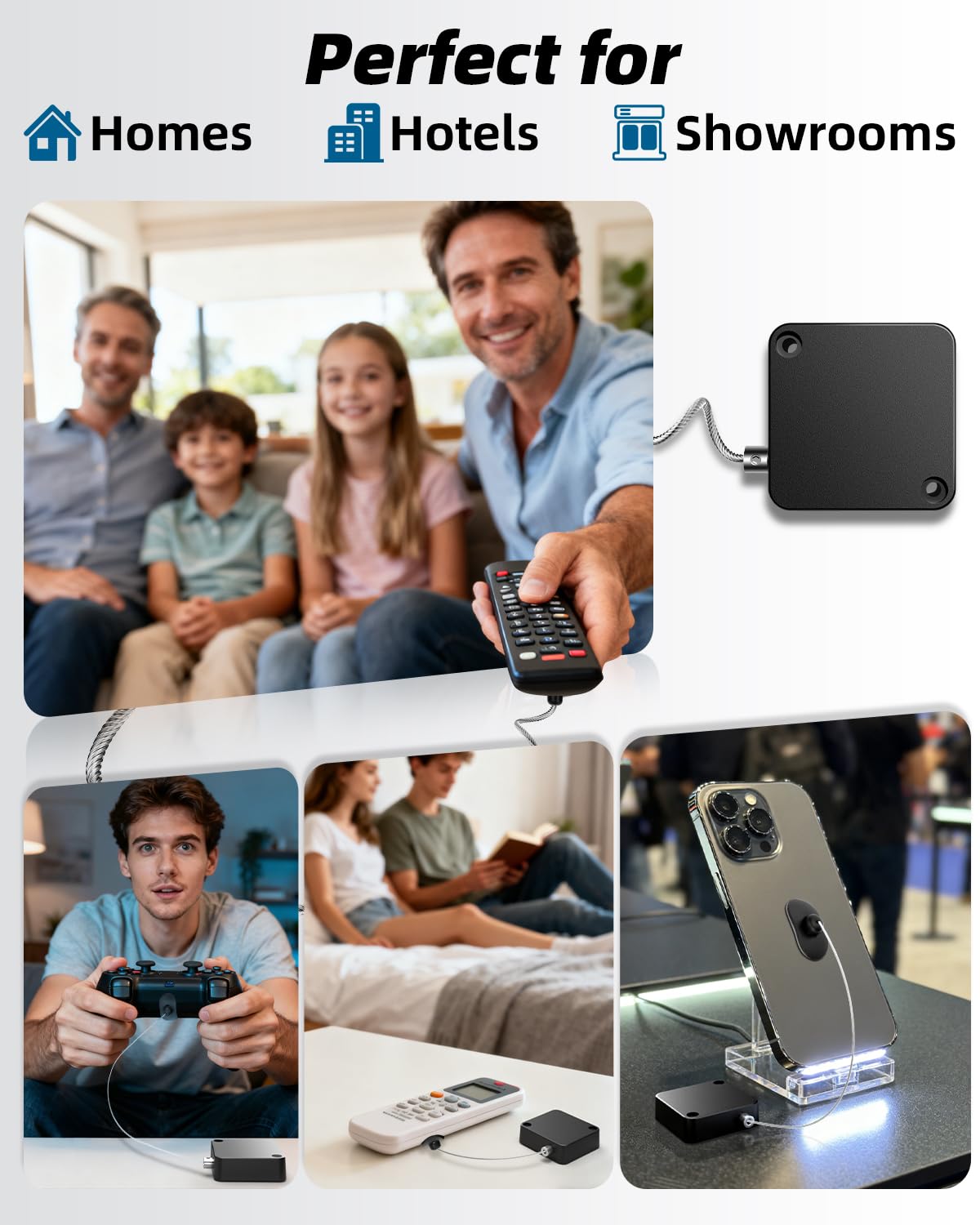 Correa de control remoto de 6.5 pies, cordón de seguridad retráctil para control remoto con correa de bloqueo ajustable para controles remotos de TV, controladores de juegos y tabletas, perfecto para