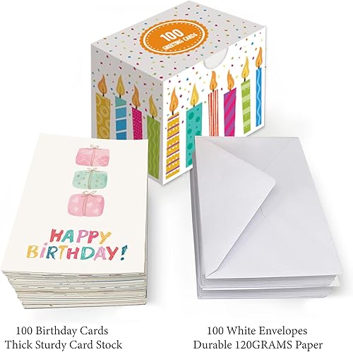 Miniatura 6 de 100 tarjetas de cumpleaños, tarjetas de feliz cumpleaños a granel con mensaje corto en el interior, tarjetas de 5 x 7 pulgadas de grosor, tarjetas