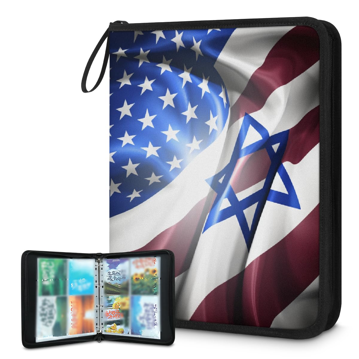 Raccoglitore per carte collezionabili con 4 tasche per il 4 luglio, con bandiera americana, album per carte con motivo bandiera nazionale, con maniche rimovibili, impermeabile, con cerniera, 50 pagine
