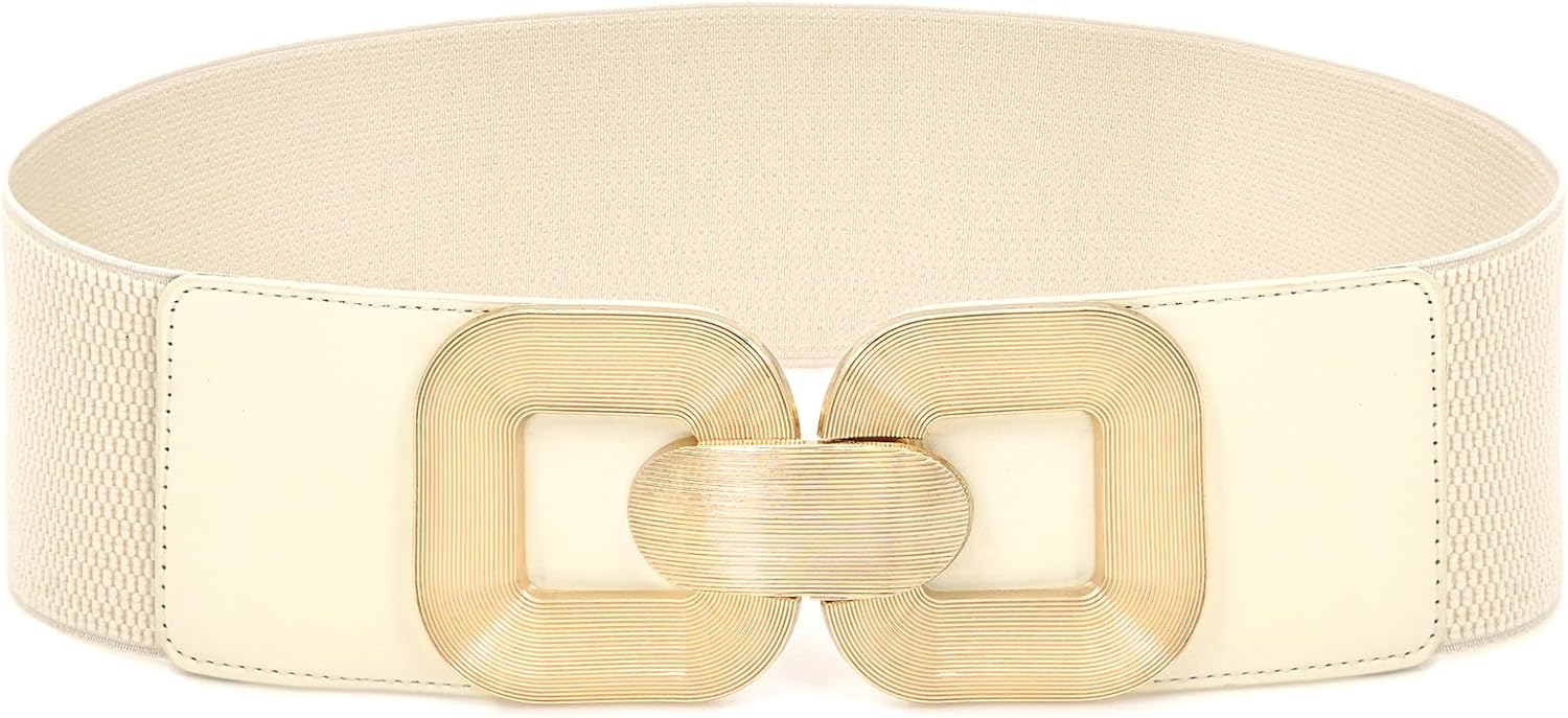 Women Wide Elastic Waist Belt for Dresses Stretchy Belts with Gold Buckle