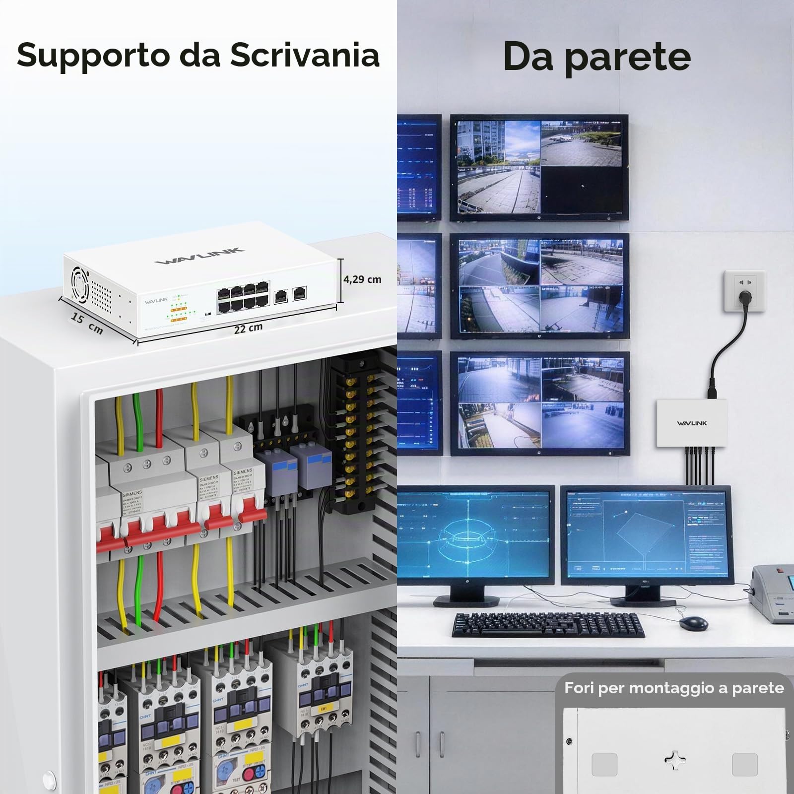 WAVLINK Switch Gigabit Non Gestito a 10 Porte con 8 Porte PoE+ e 2 Uplink, Budget PoE Totale 120W, IEEE 802.3af/at, Modalità VLAN, Default ed Extend, Montaggio a Parete o da Tavolo