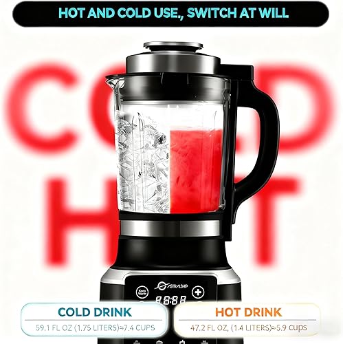 Miniatura 5 de Batidora de vidrio de 59 onzas para cocina con manipulador, procesador de alimentos de alta velocidad de 1500 W, batidora ajustable P1-P9, licuadora