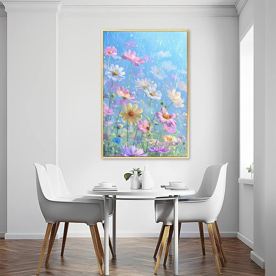 Amazon.co.jp: 絵画 春の雨の下、色とりどりの野の花が咲きます