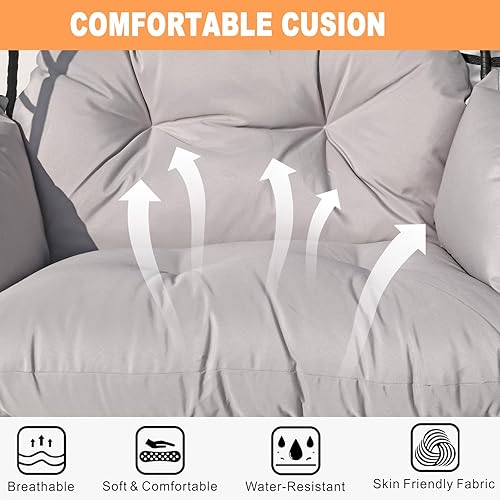 Miniatura 4 de Hamaca doble con forma de huevo, silla de huevo para 2 personas, columpio al aire libre con soporte, silla colgante de mimbre ampliada y ampliada,