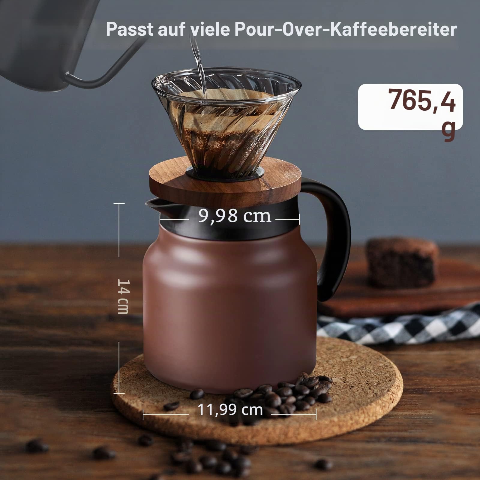 PARACITY Isolierkanne 800ml mit Keramikeinsatz, Edelstahl Doppelwandig, Tragbar für Unterwegs, Abnehmbarer Siebeinsatz für Heißgetränk