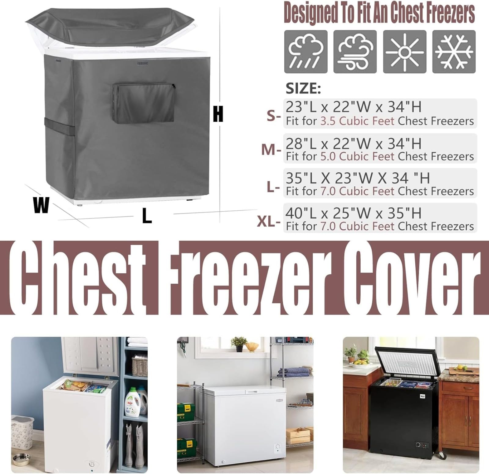 Genérico Funda Cubierta Impermeable Congelador Refrigerador, Anti Polvo y UV - Cremallera Superior, Interior/Exterior, Compatible Congeladores Verticales y de Bebidas (Gris, 102 * 64 * 89cm)