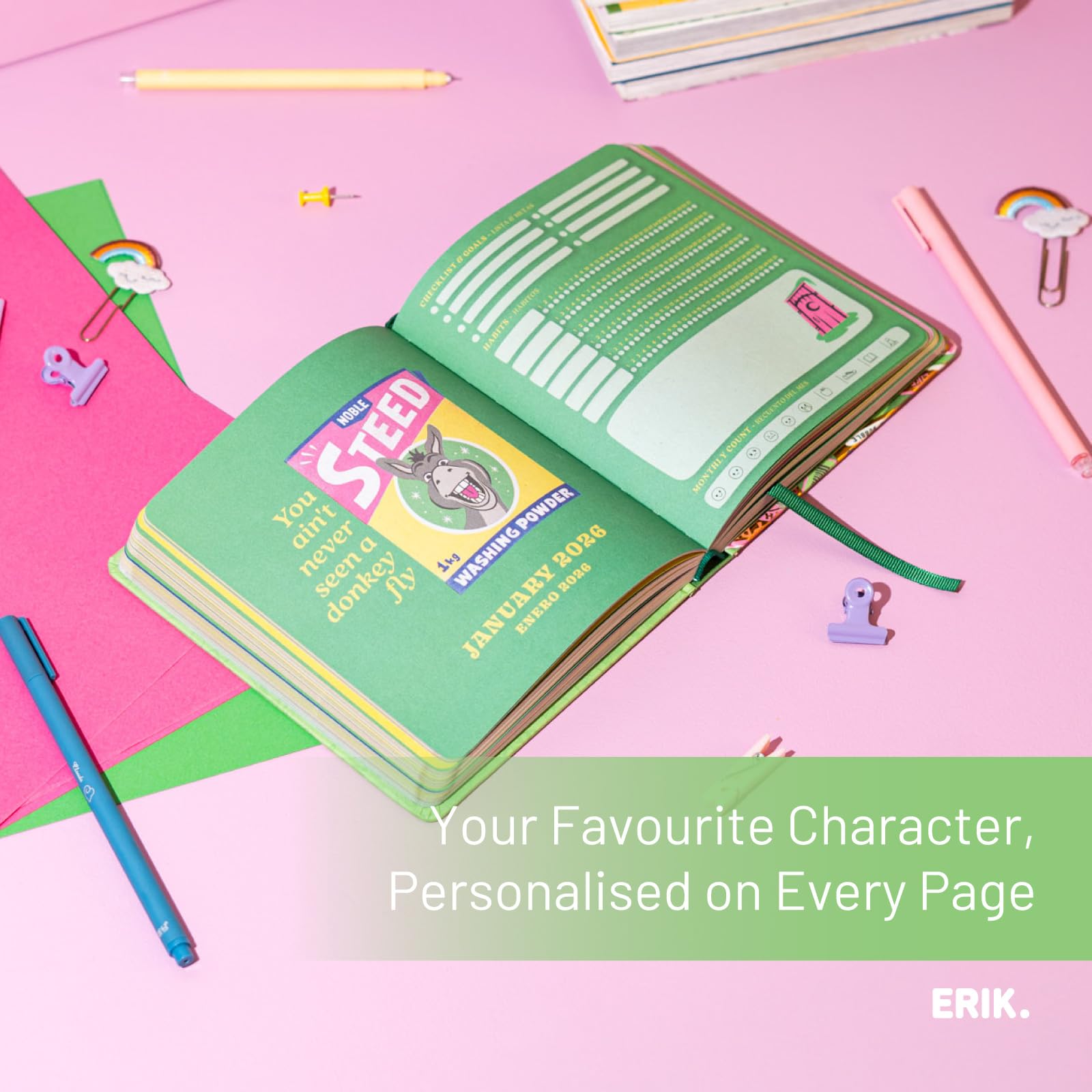 Grupo Erik Academic Diary 2025-2026 – Shrek Design, 1 Dag Per Pagina – 352 Blz., Hardcover, Met Stickers – Officiële Merchandise