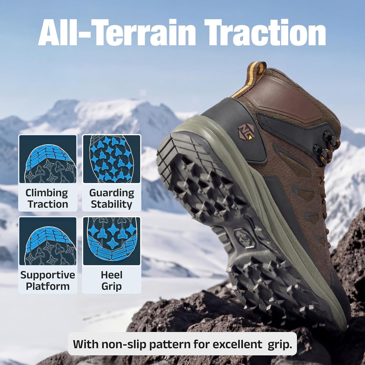 NINGO Men's Waterproof Wide Toe Box Hiking Boots, Comfortable Zero Drop Hiking Shoes, Lightweight Outdoor Ankle Work Shoes for Trekking, Camping, Backpacking, Walking, Mountaineering