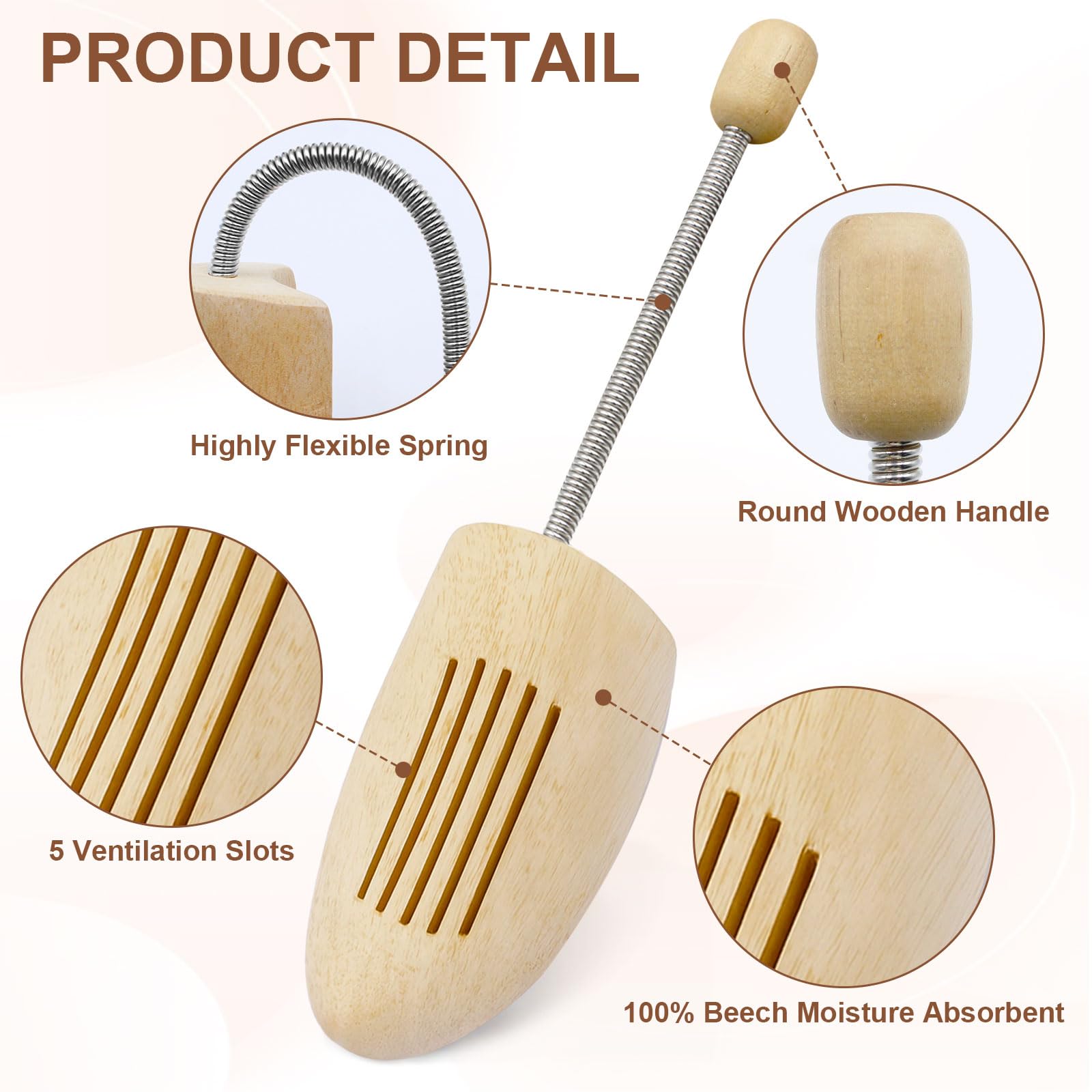 Schuhspanner Holz 2 Stück Shoe Tree Mit Stahlfeder Herren Damen, Stiefelspanner aus Echt-Holz mit Metall-Spiralfeder für Alle Schuhgrößen 42-46 für Stiefel oder Sneaker.