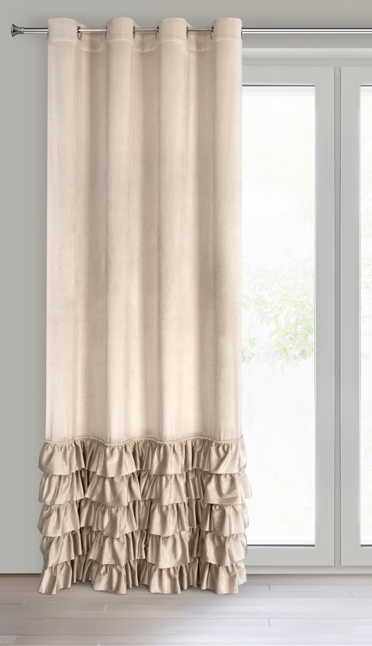 Eurofirany Carli Velvet Curtain with Ruffles, Velvet Curtain with Eyelets, Opaque Blackout Curtain for Living Room Bedroom