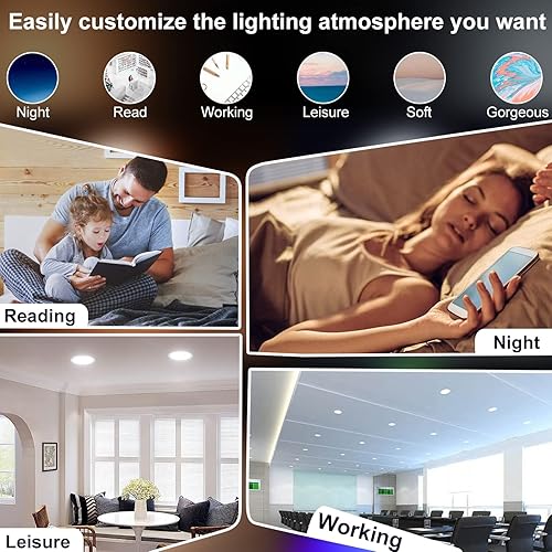 Miniatura 6 de Iluminación LED de techo empotrable de 4 pulgadas, WiFi inteligente que cambia de color, luz empotrada ultrafina, paquete de 4 luces empotradas