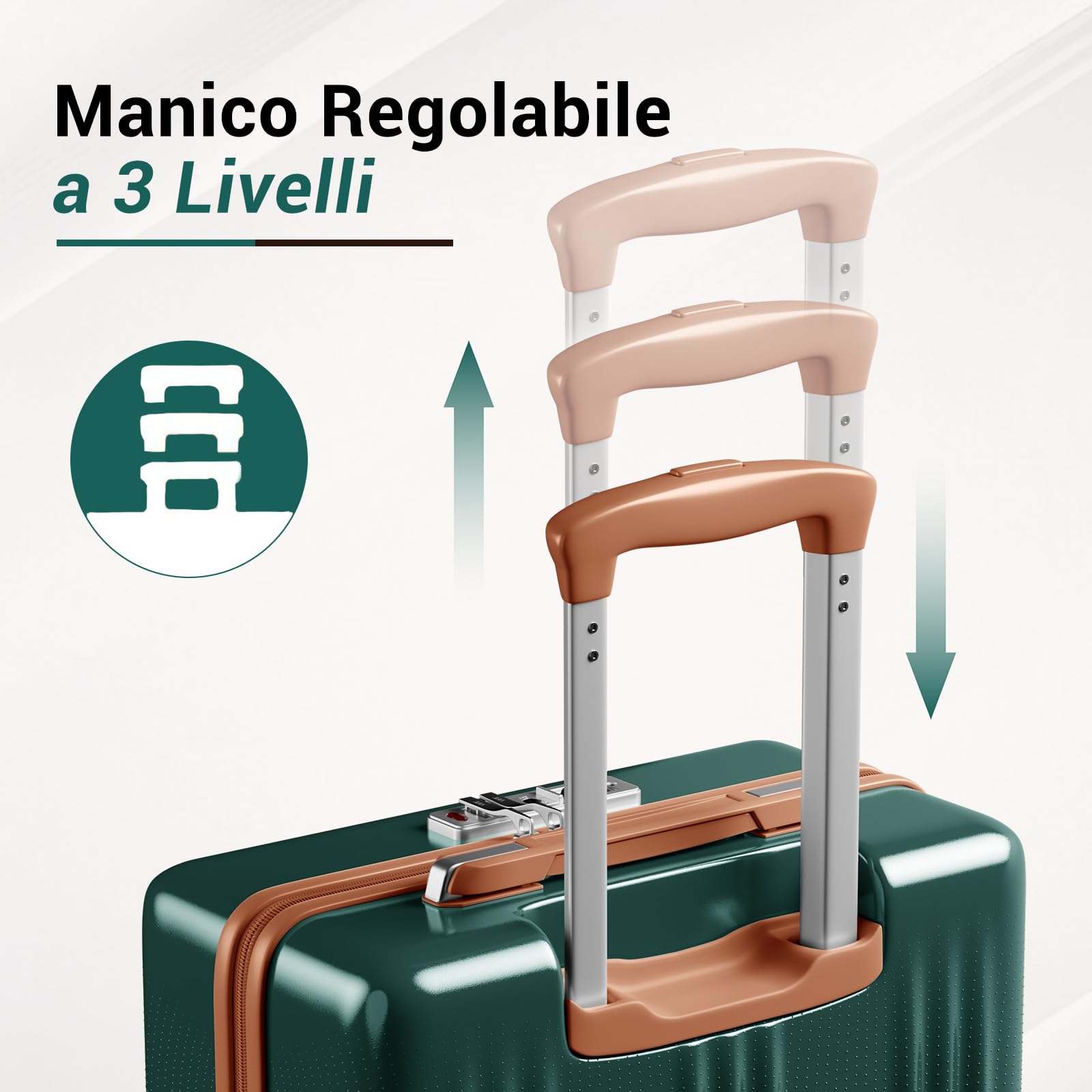 KONO Valigia Media Rigida in ABS+PC, Trolley Leggero con 4 Ruote Doppie 360° Silenziose, Serratura TSA, Effetto Sfumato (65 cm, Verde)