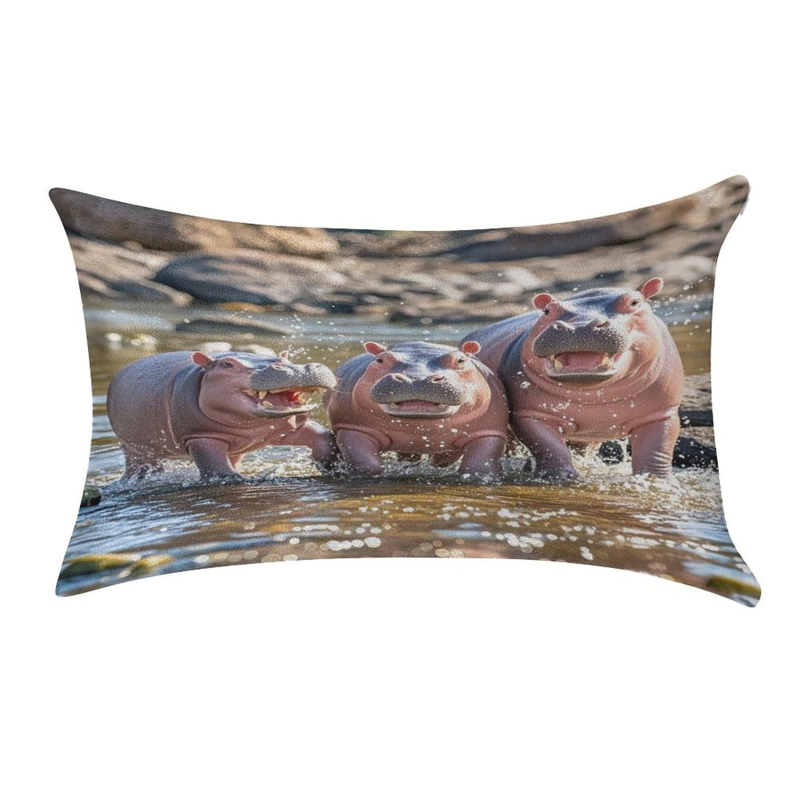 Hippos Pillowcase Decorative Throw Pillow Cover Gold Velvet Cushion Covers Lumbar Pillow Cover Long Pillow Case Luxury Cushion Case Pillow Sham Pillow Protector 20" X 12"
