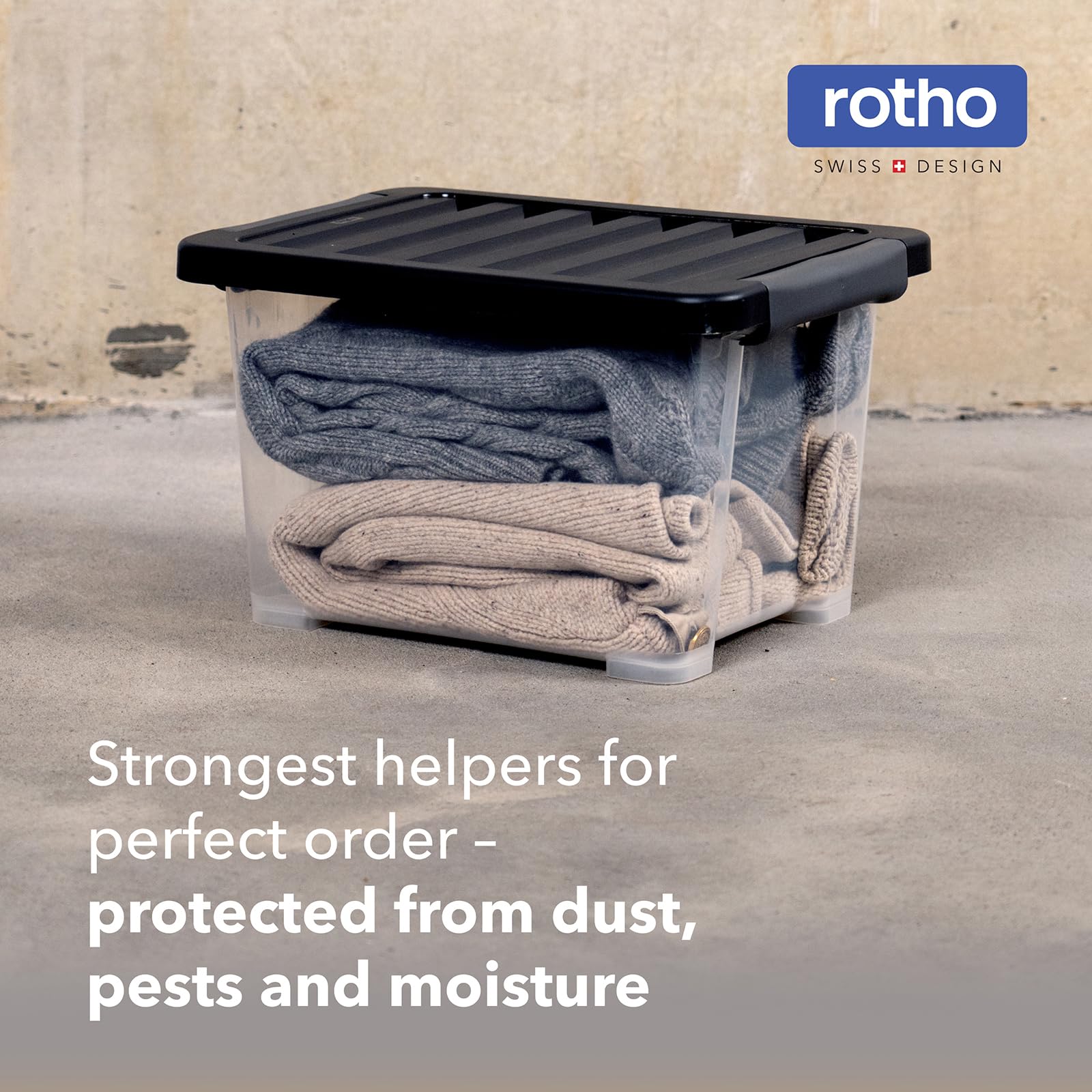 Rotho CORE Pro 4x Cajas de Almacenamiento Herméticas 15 l con Tapa | Contenedores apilables de 39,3x28,3x23 cm, cierre de seguridad con sello y código QR para gestión digital mediante App