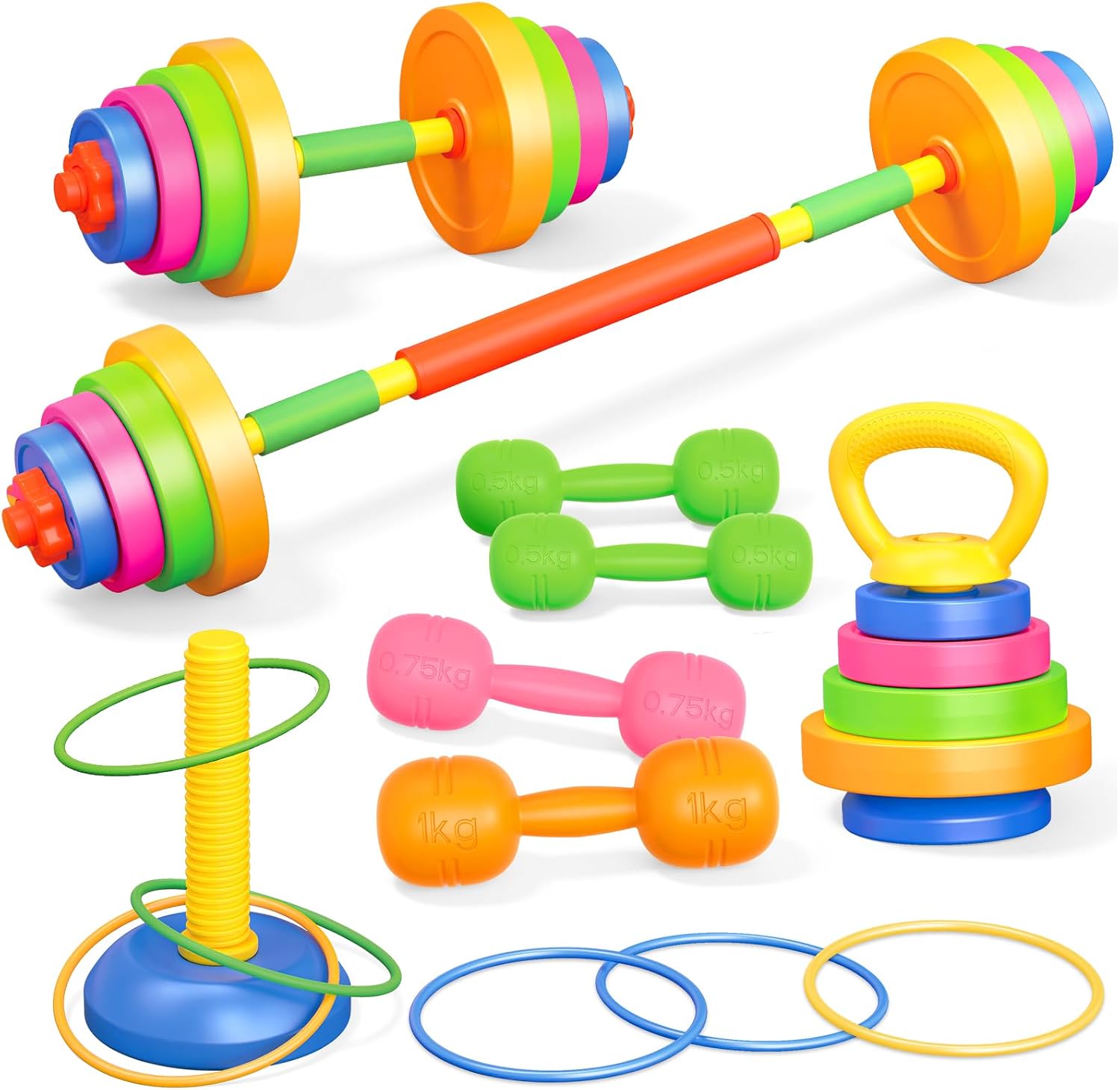 Kids Workout Equipment Set, 5-in-1 Kids Weight Set, Kids Indoor Gym Toys