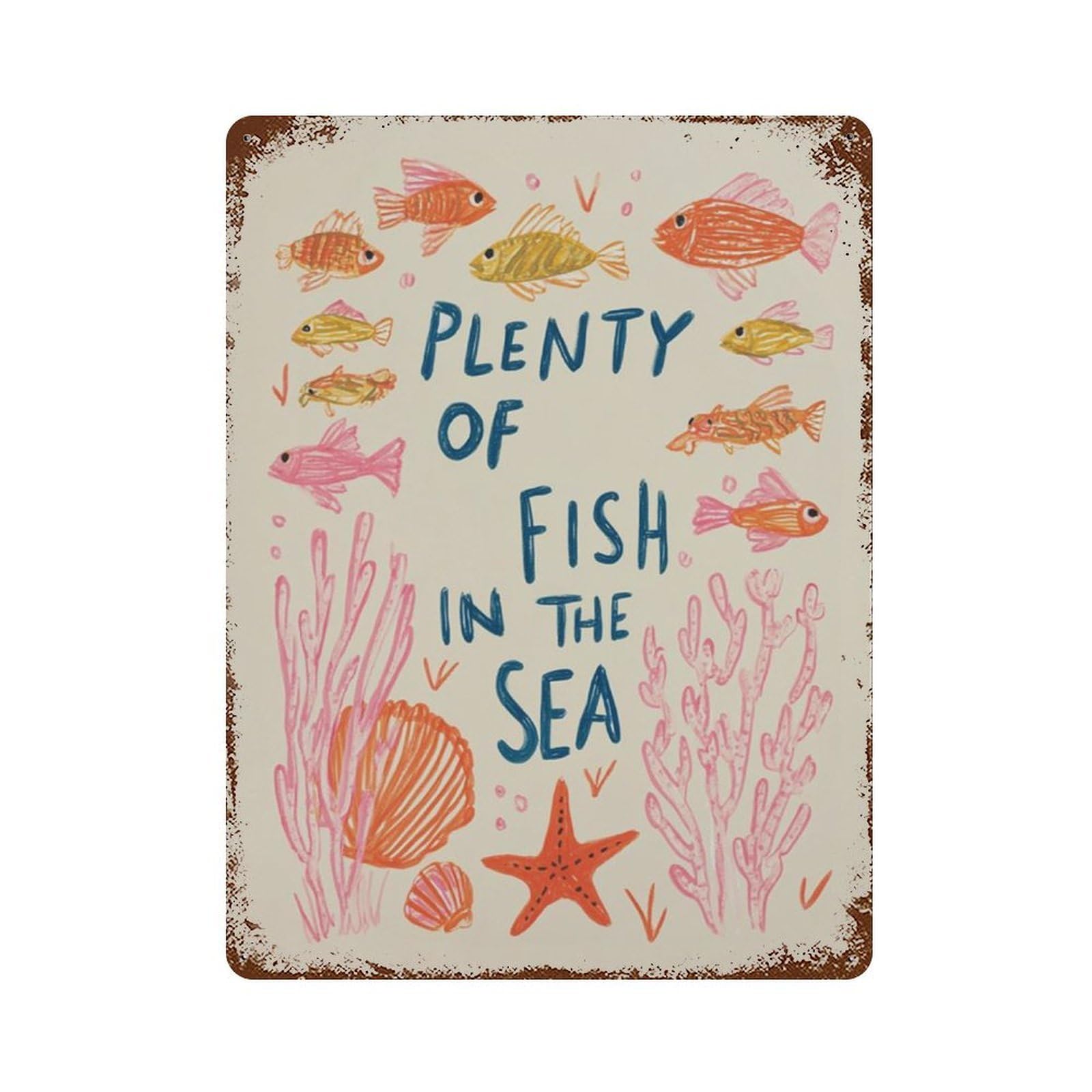 xiaoxiaoshen Plenty Of Fish In The Sea Colorful Coastal With Coral And Starfish Beach House Wall Decor Art Metal Tin Poster Modern Home Decor Art Home Bar Shop Decorations Vintage Sign 40x30cm