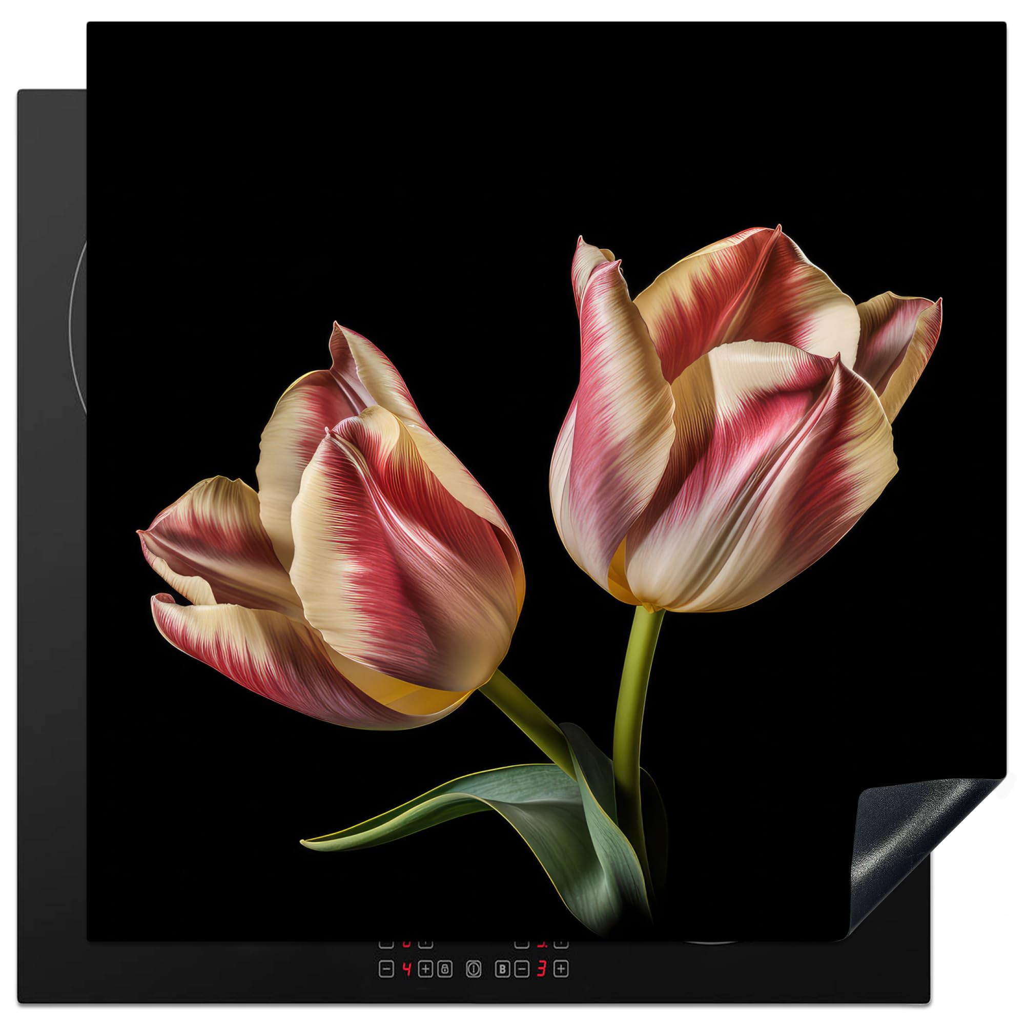 KitchenYeah© Induction Hob Cover Protector Mat 30.7"x30.7" / 78x78 cm Kitchen Universal Ceramic Covers for Electric Cookers Vinyl Tulips - Flowers - Pink - White - Nature