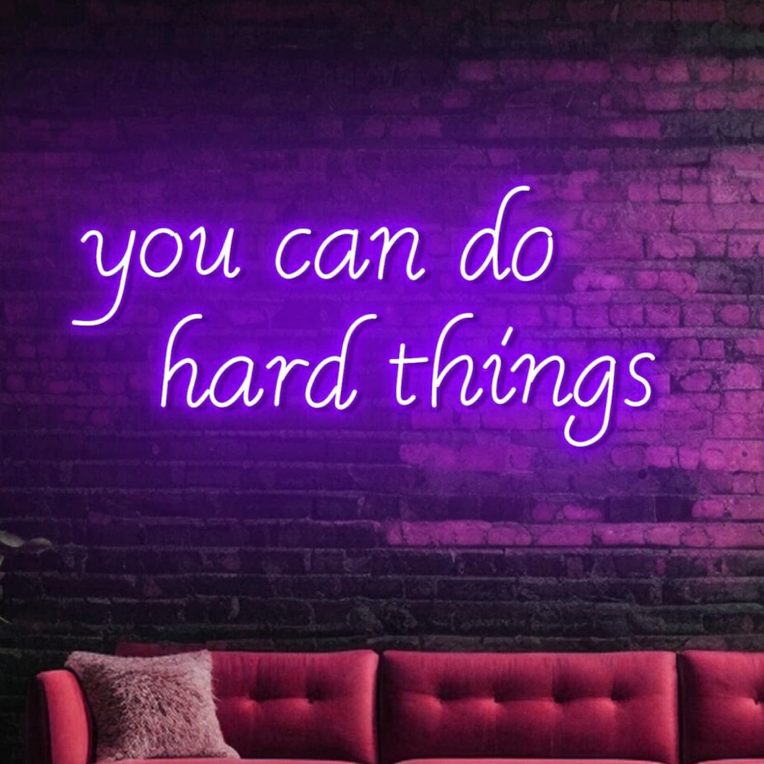 You Can Do Hard Things Neon Sign，Dimmable LED Neon Lights for Wall Decor Custom Neon Sign, Motivational Quote Wall Decor, Gym Fitness Room Sign