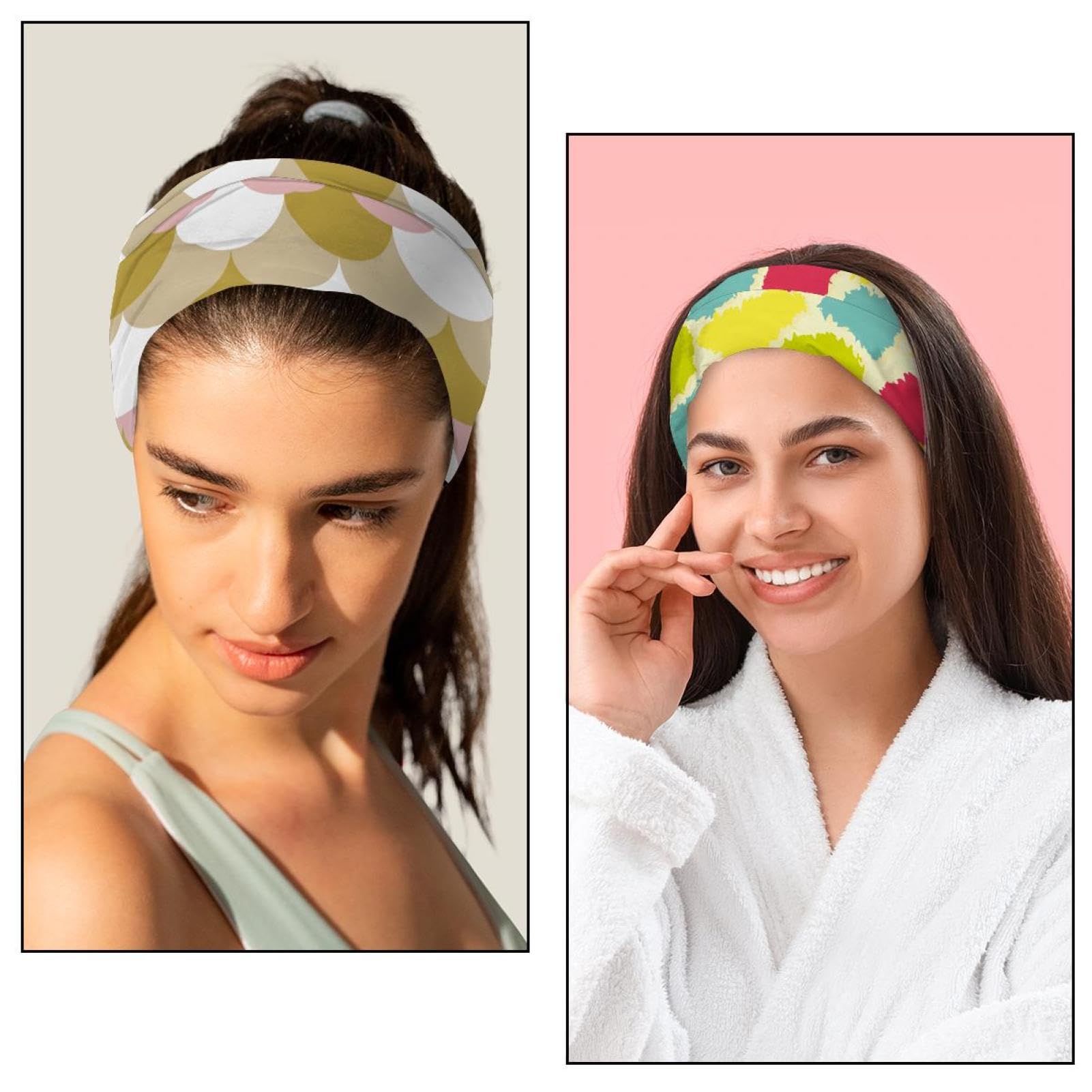 Lot de 6 bandeaux élastiques antidérapants pour femme - Motif feuilles tropicales colorées - Pour yoga, sueur, sport