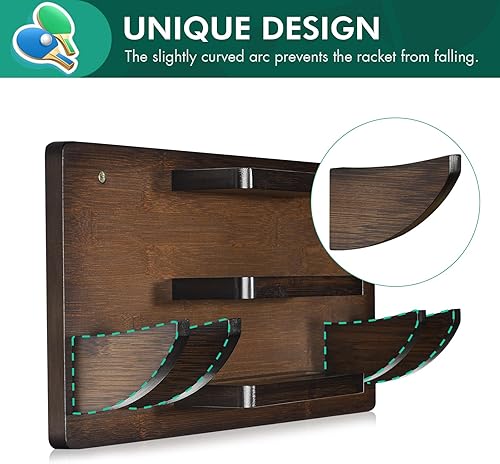 Miniatura 4 de ikkle Soporte de paleta de ping pong montado en la pared para 6 paletas y 12 pelotas de almacenamiento, organizador de accesorios de ping pong en