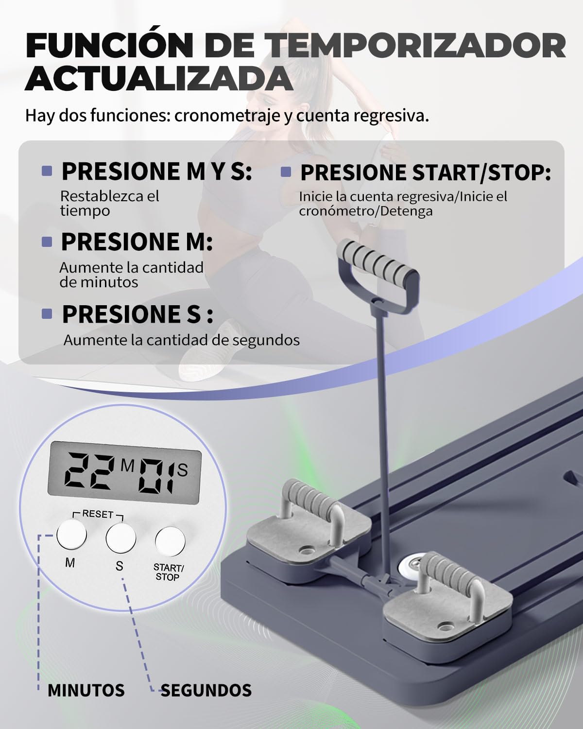 Pilates Board, Tabla de Pilates Multifuncional con Conteo Inteligente y Asas Intercambiables, Ejercicios en Ángulo para un Entrenamiento Preciso de Grupos Musculares, Hogar y Gimnasio