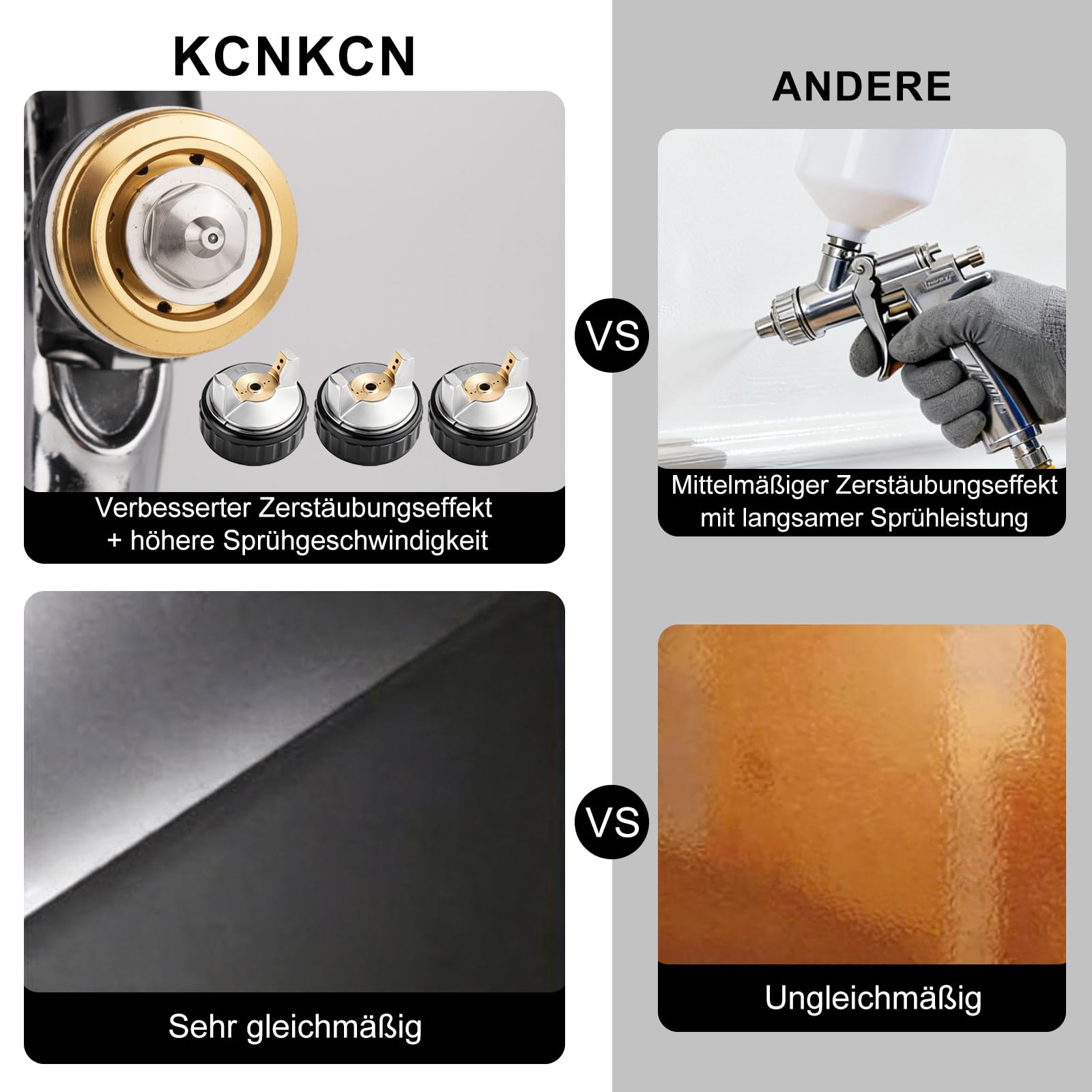 Professionelle LVLP Luftspritzpistole, 1,3/1,7/2,0 mm Düsen Kit mit Druckregler und Wasser-Öl-Abscheider, Farbspritzpistole Lackierpistole Druckluft für Autolackierung, Basislack, Klarlack, Metallic