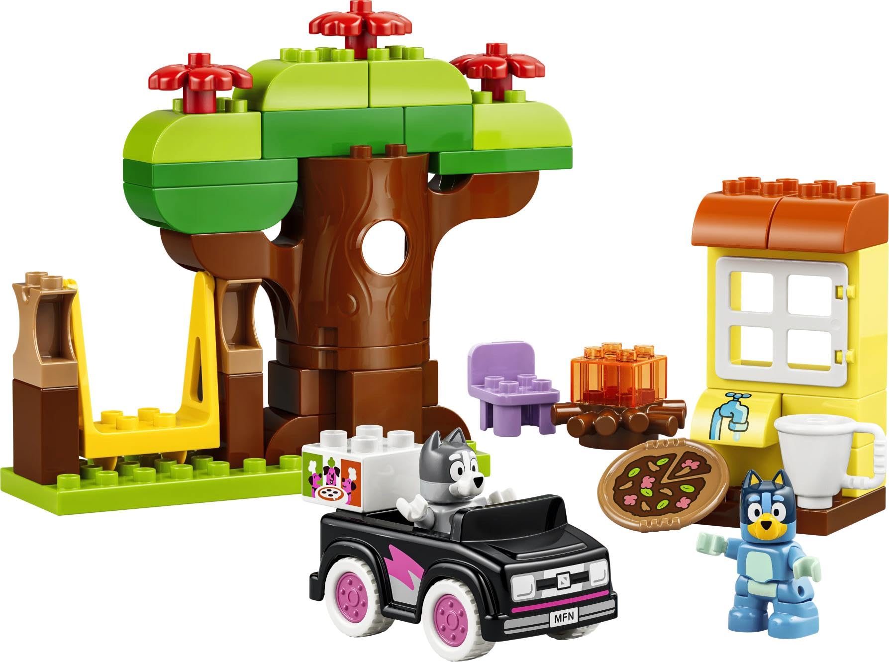 LEGO Duplo Bluey Pizzeras con Muffin y Bluey – Juego Educativo para la Motricidad Fina – Juguete Montessori con Coche, 2 Figuras, Árbol y Columpio – Regalo para Niñas y Niños de 2+ Años – 10469