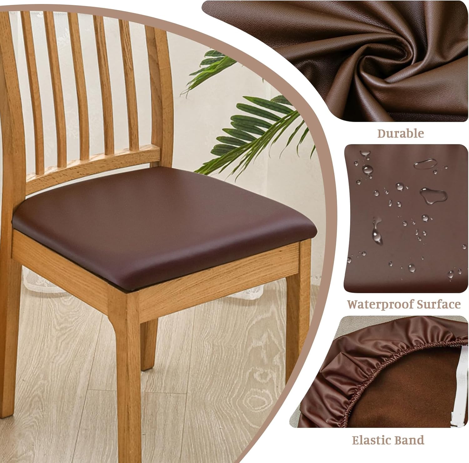 FUANGUI PU Dining Room Chair Covers Slipcovers Set of 4 with 1PC Bench Cover, Waterproof and Stretchable Removable Slipcover for Kitchen, Living Room, Bedroom