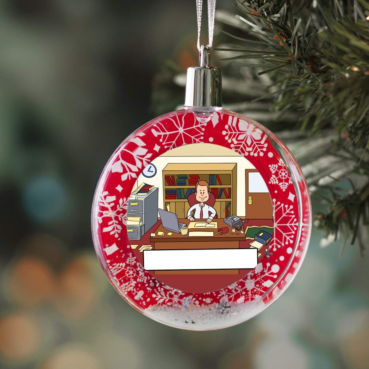 PrintedPerfection.com Personalized StoryLine Cartoon Caricature Snow Globe Christmas Ornament: Office, Messy - Male