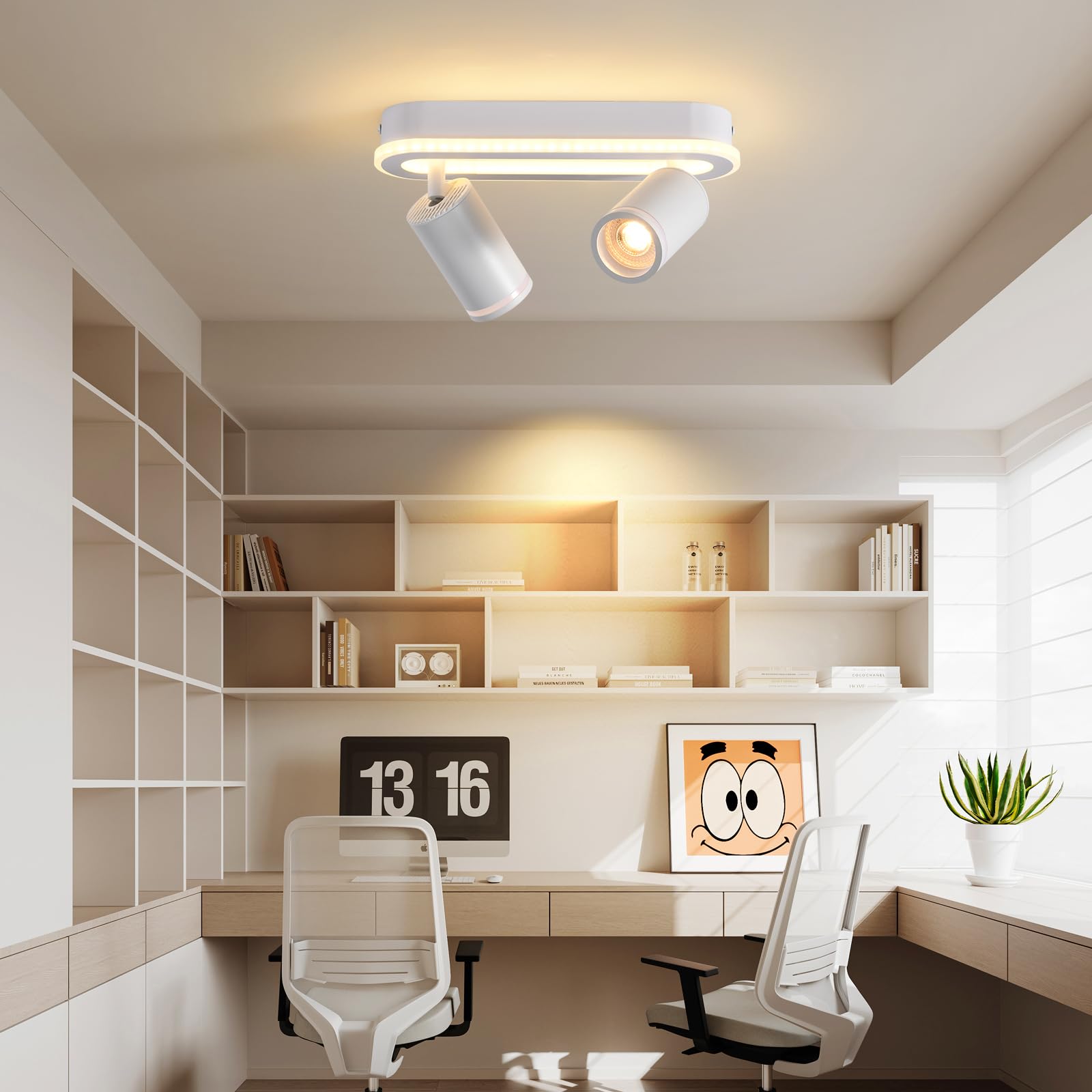 SANSHI Faretti da Soffitto Orientabili Interno LED 2 Luce,Faretti da Parete con Inferiore 15W+2x5W,GU10 Lampadario Faretti,Moderna Plafoniera Faretti Bianco Caldo 3000K per Cameretta Cucina,Bianco