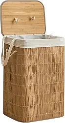 Cesto de lavanderia com tampa, cesto de roupa suja de 72 litros com 2 sacos de forro removíveis, cesto de roupas de vime sintético, organização de lavanderia para banheiro, lavanderia, natural