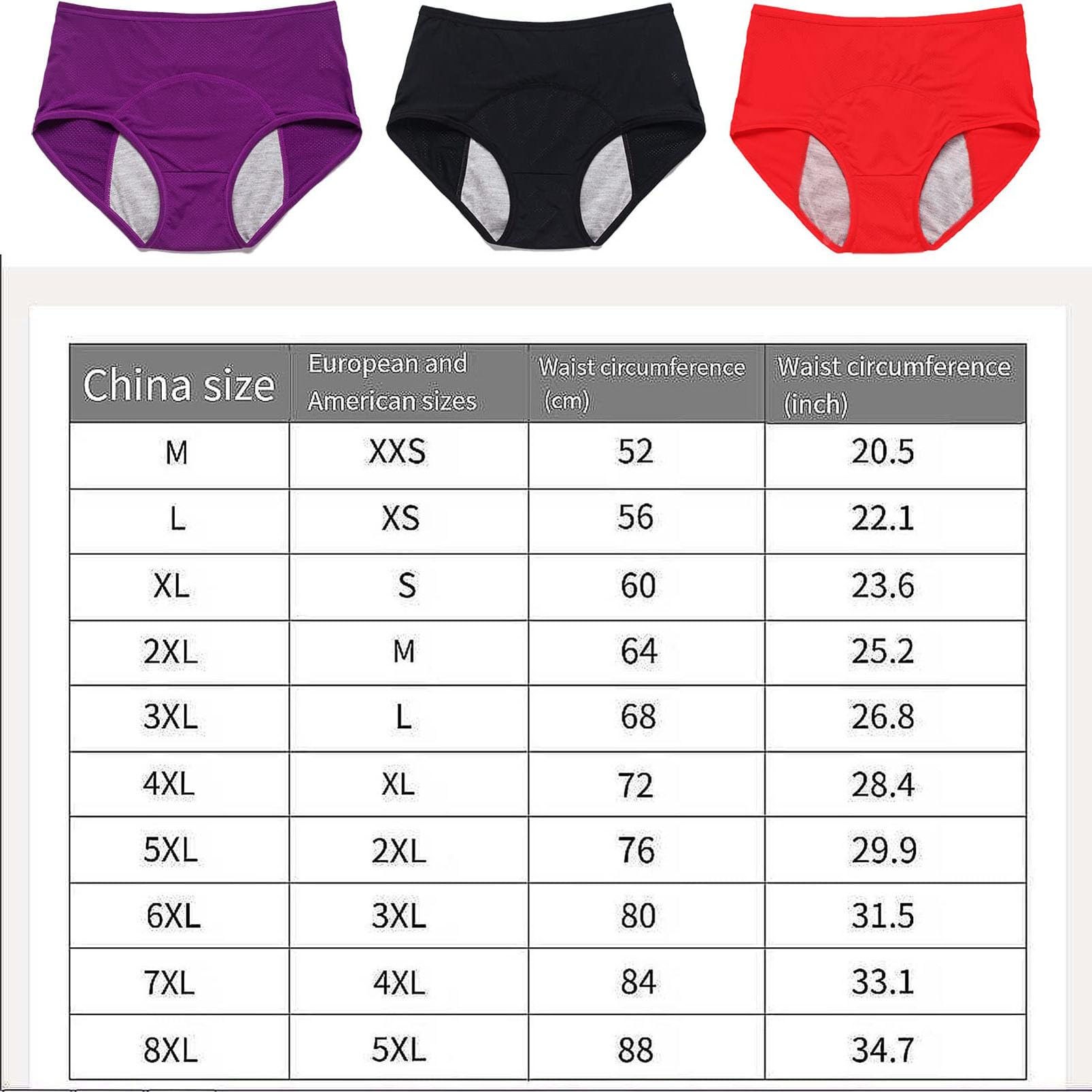 Bragas de período Menstrual, Ropa Interior de algodón Transpirable Calzoncillos Protectores a Prueba de Fugas, Cintura Alta Bragas de Incontinencia, Paquete de 5