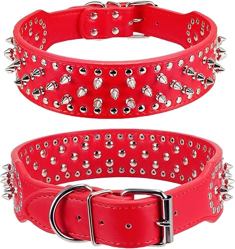 Miniatura 8 de PU - Collar para perro de piel sintética ajustable de 2.0 in, tachonado con clavos, Rosado
