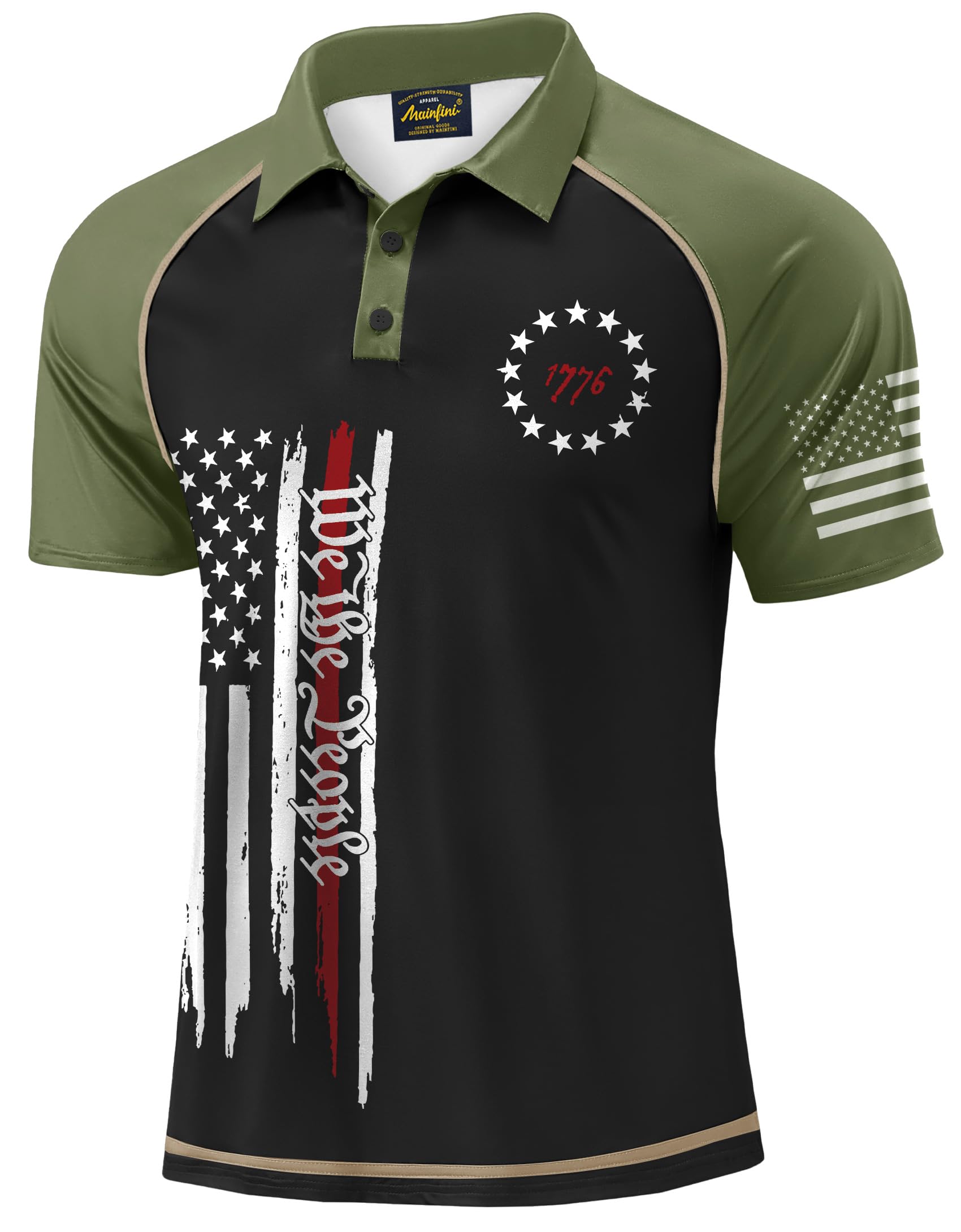 Mainfini Men's Patriotic Polo Stretch UPF 50+ Raglan American Golf Shirts