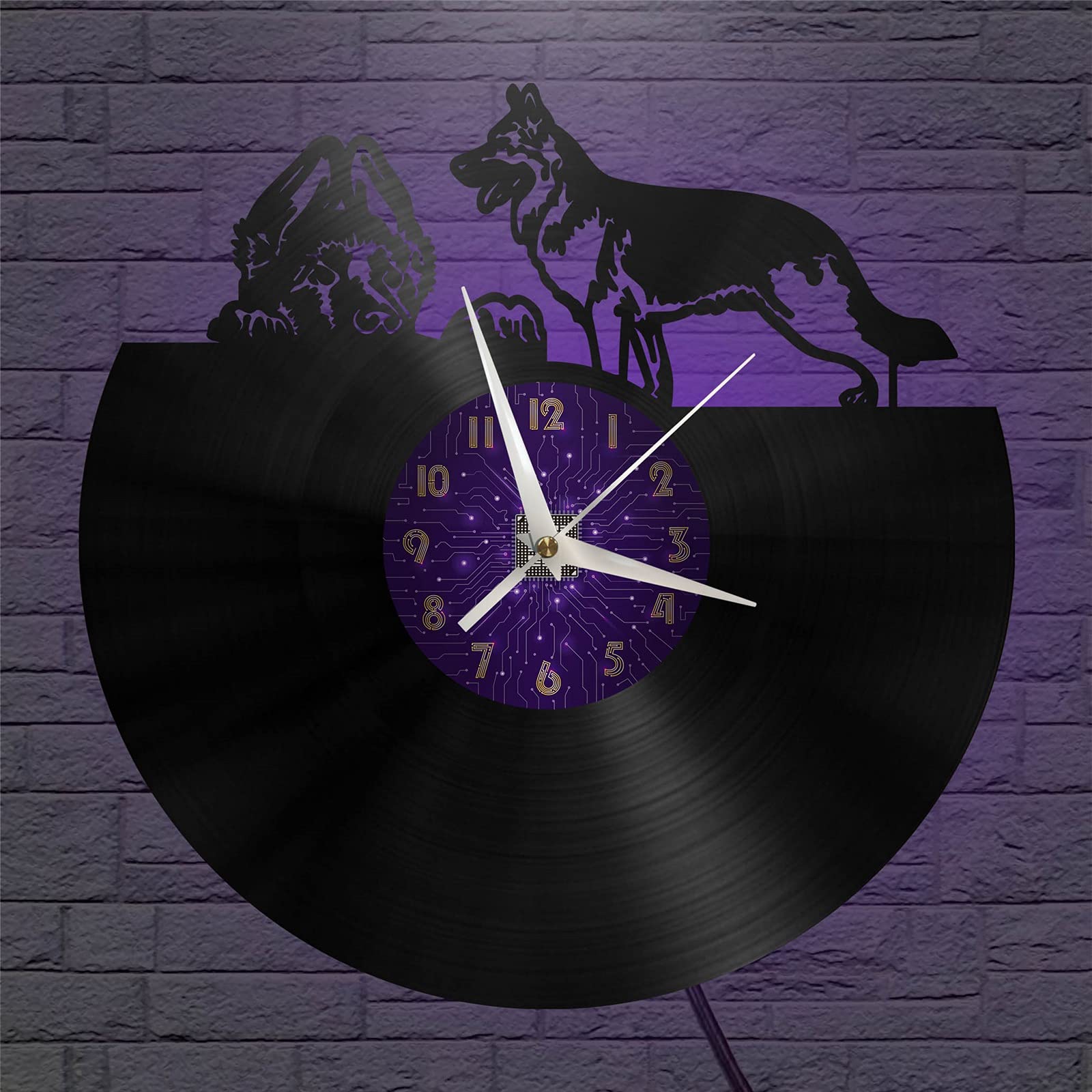 VCS Cute german shepherd dogs theme Vinyl Record vintage Wall Clock for Kitchen(P,with LED)