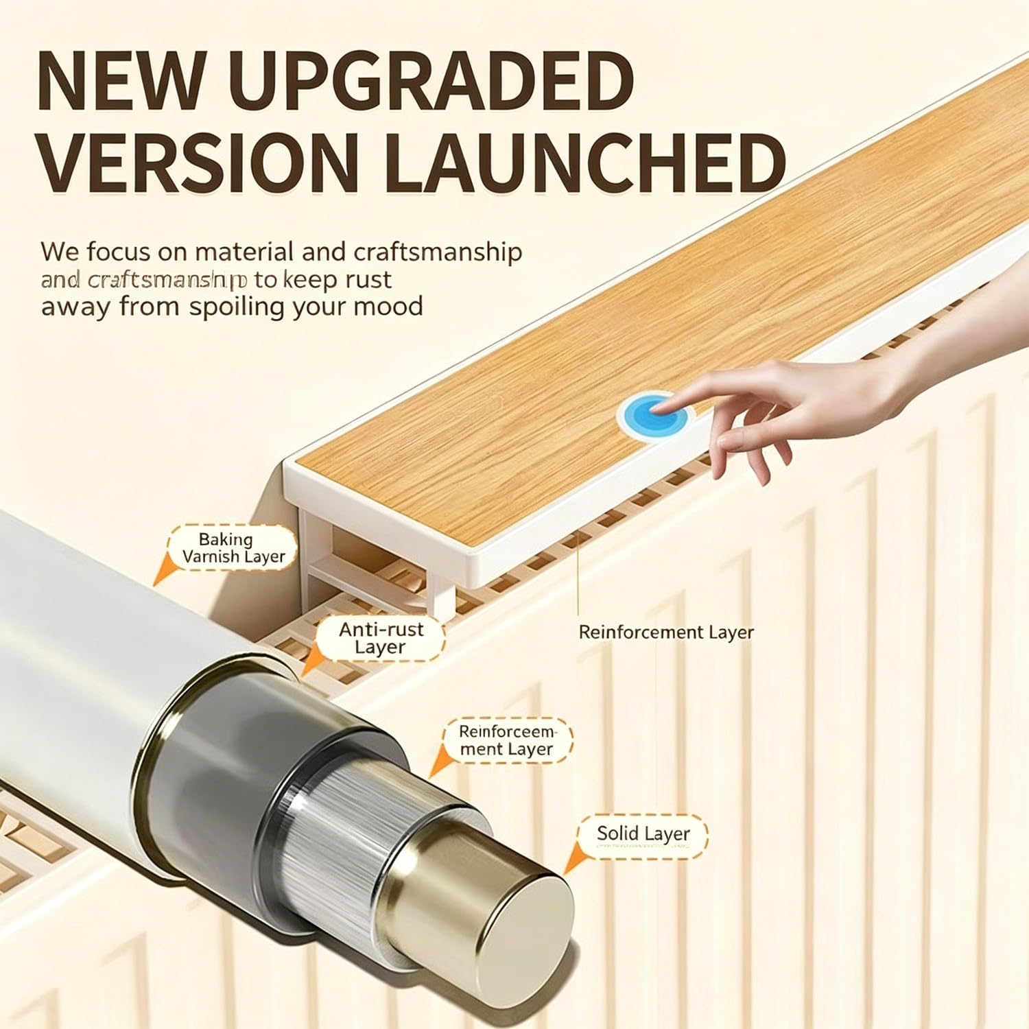 Mensola sopra Termosifone Galleggiante in Legno, Mensola Copritermosifone 40/50/60Cm Copertura per Termosifoni, Ripiano Portaoggetti per Termosifoni A,50cm
